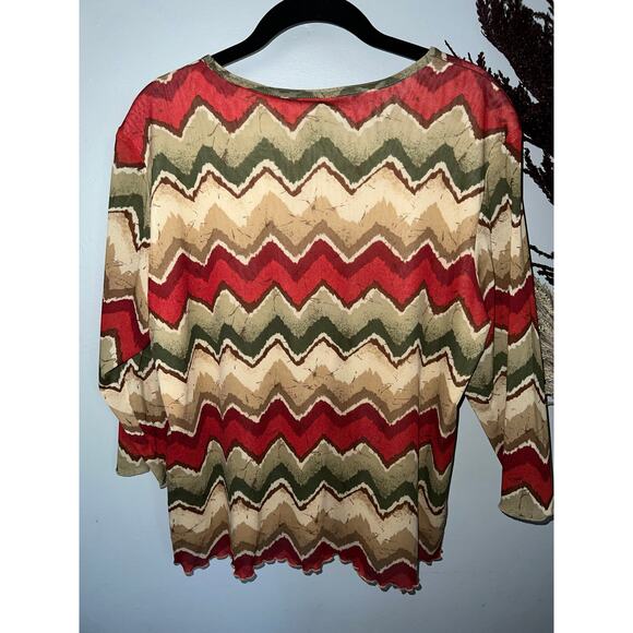 Alfred Dunner Petite size PM fall colors chevron blouse pullover 3/4 sleeve EUC - Picture 2 of 5